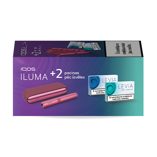 IQOS ILUMA apsildāma ierīce Sunset Red krāsā un 2 LEVIA paciņas