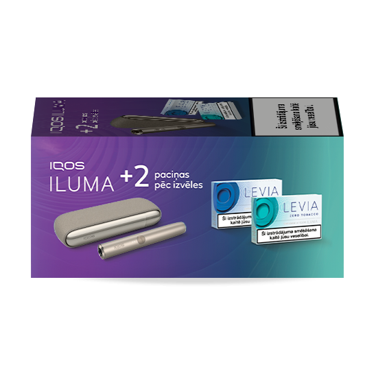 IQOS ILUMA apsildāma ierīce Pebble Beige krāsā un 2 LEVIA paciņas