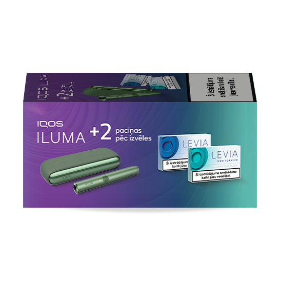 IQOS ILUMA apsildāma ierīce Moss Green krāsā  un 2 LEVIA paciņas