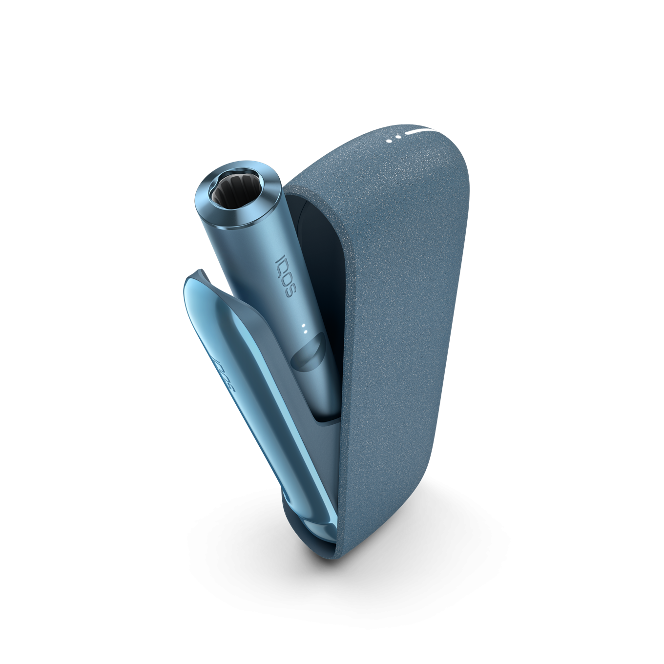 IQOS ILUMA Azure Blue turētājs ierīces iekšpusē ar atvērtām durvīm