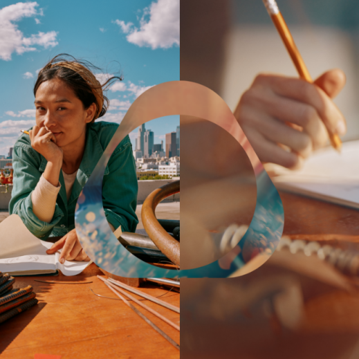 Cilvēks zīmē siltā pavasara saulē ar logo pārklājumu.