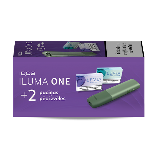 IQOS ILUMA ONE ierīce Moss Green krāsā un 2 LEVIA paciņas