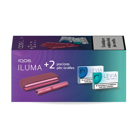 IQOS ILUMA apsildāma ierīce Sunset Red krāsā un 2 LEVIA paciņas