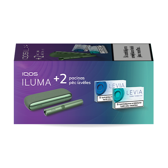 IQOS ILUMA apsildāma ierīce Moss Green krāsā  un 2 LEVIA paciņas