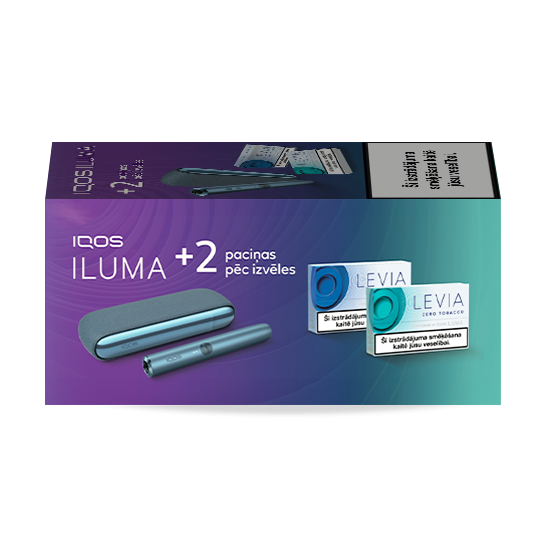 IQOS ILUMA apsildāma ierīce Azure Blue krāsā  un 2 LEVIA paciņas