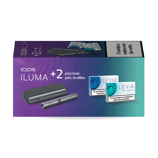 IQOS ILUMA apsildāma ierīce Pebble Grey krāsā  un 2 LEVIA paciņas